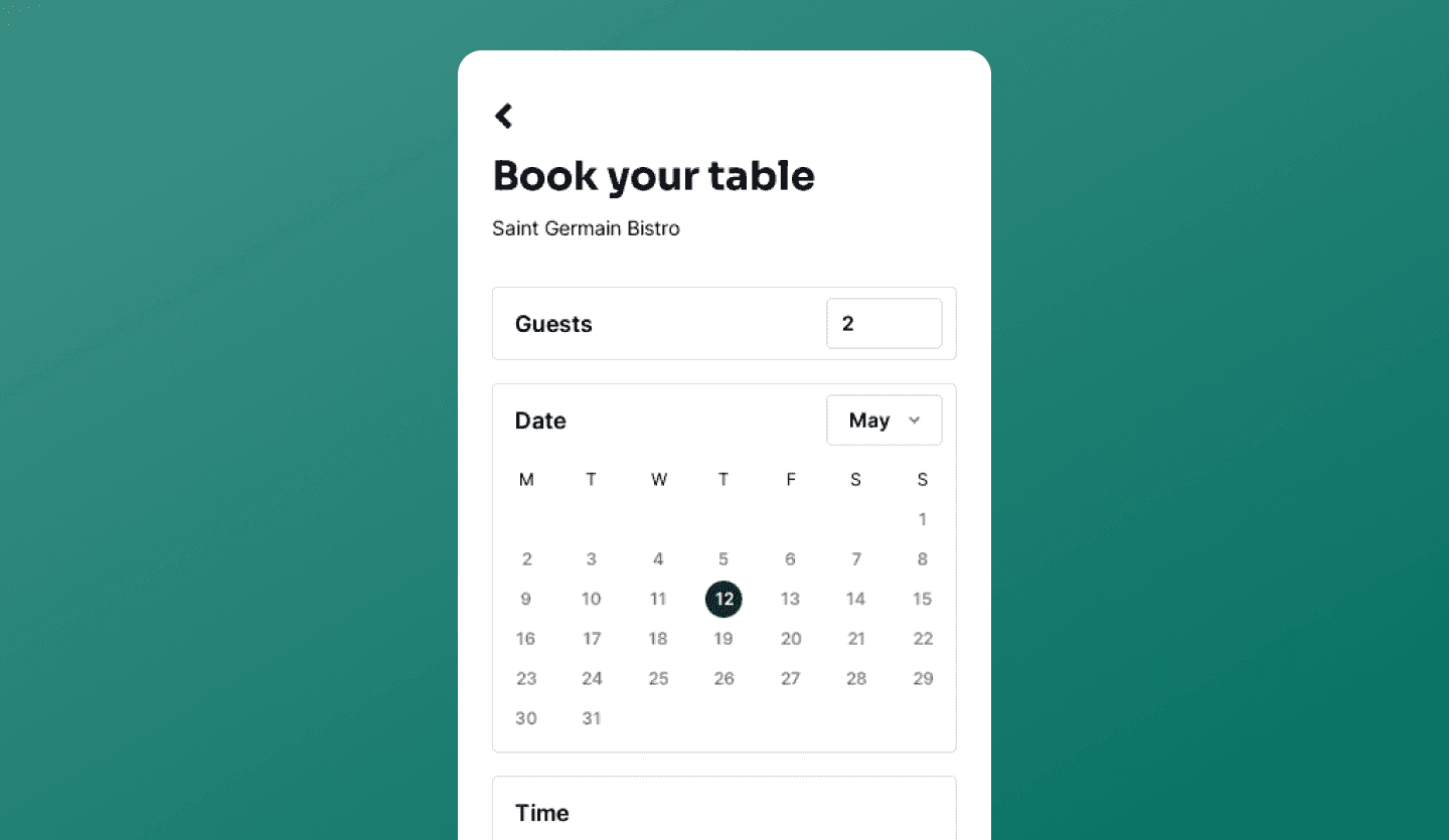 table booking app design template calendar screen