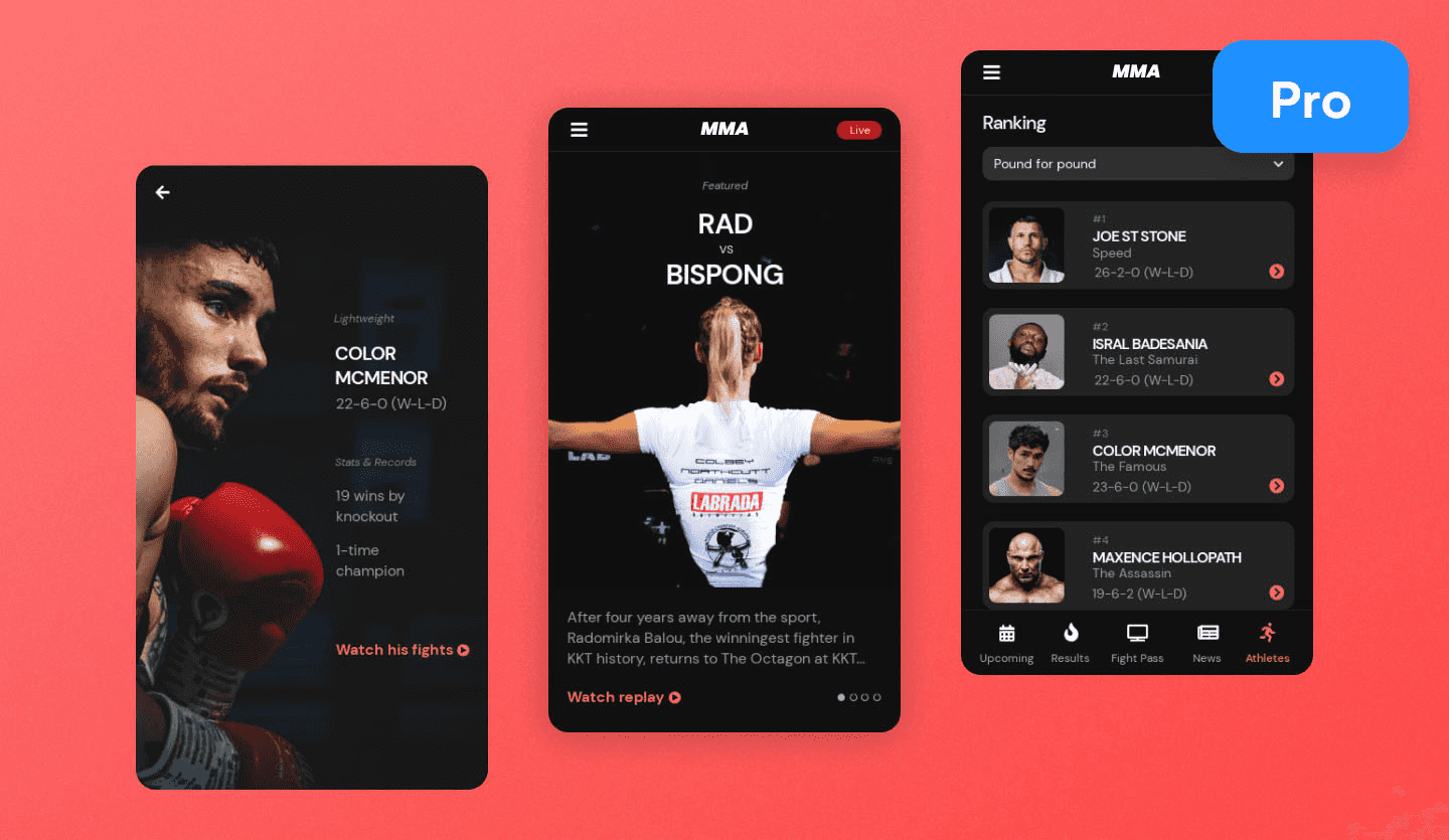 Screenshot of the sporting app template: cover