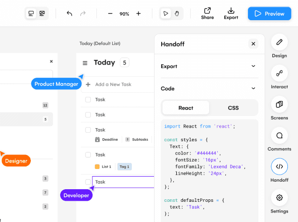 uizard interface showing users interaction with the handoff feature