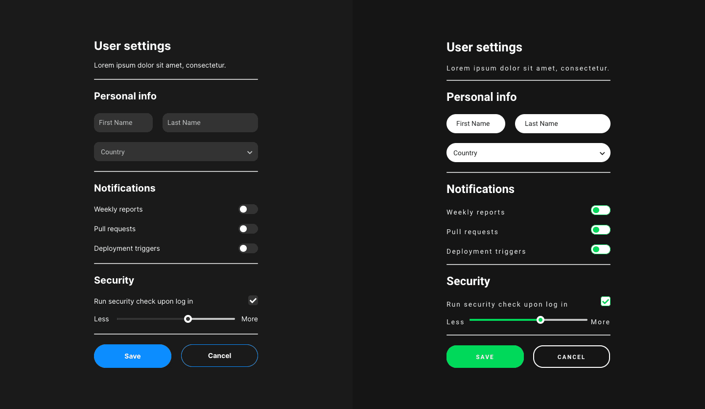 Screenshot showcasing the component template for designing forms