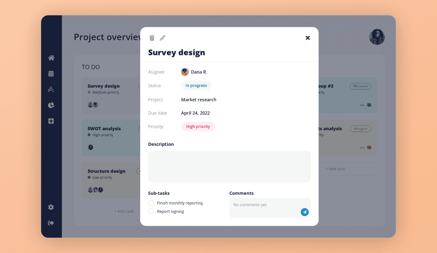 project management web app design template project detail screen