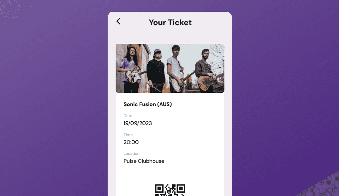 Ticket booking light mode app UI design template ticket screen