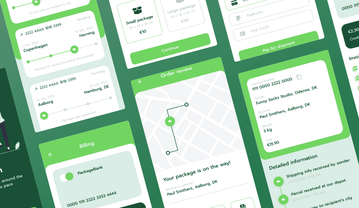 Package delivery app UI design template summary