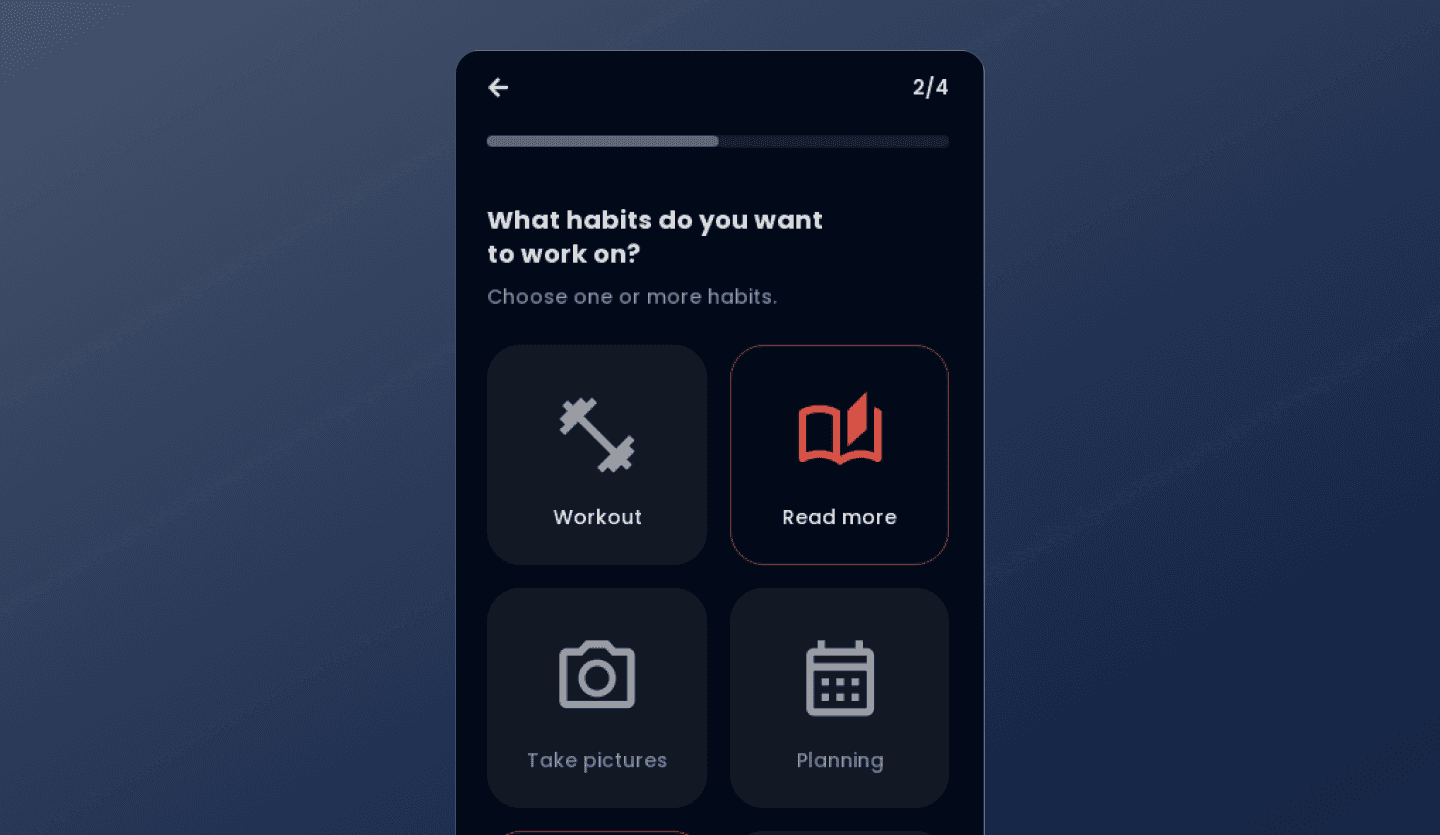 mobile habit app design onboarding screen