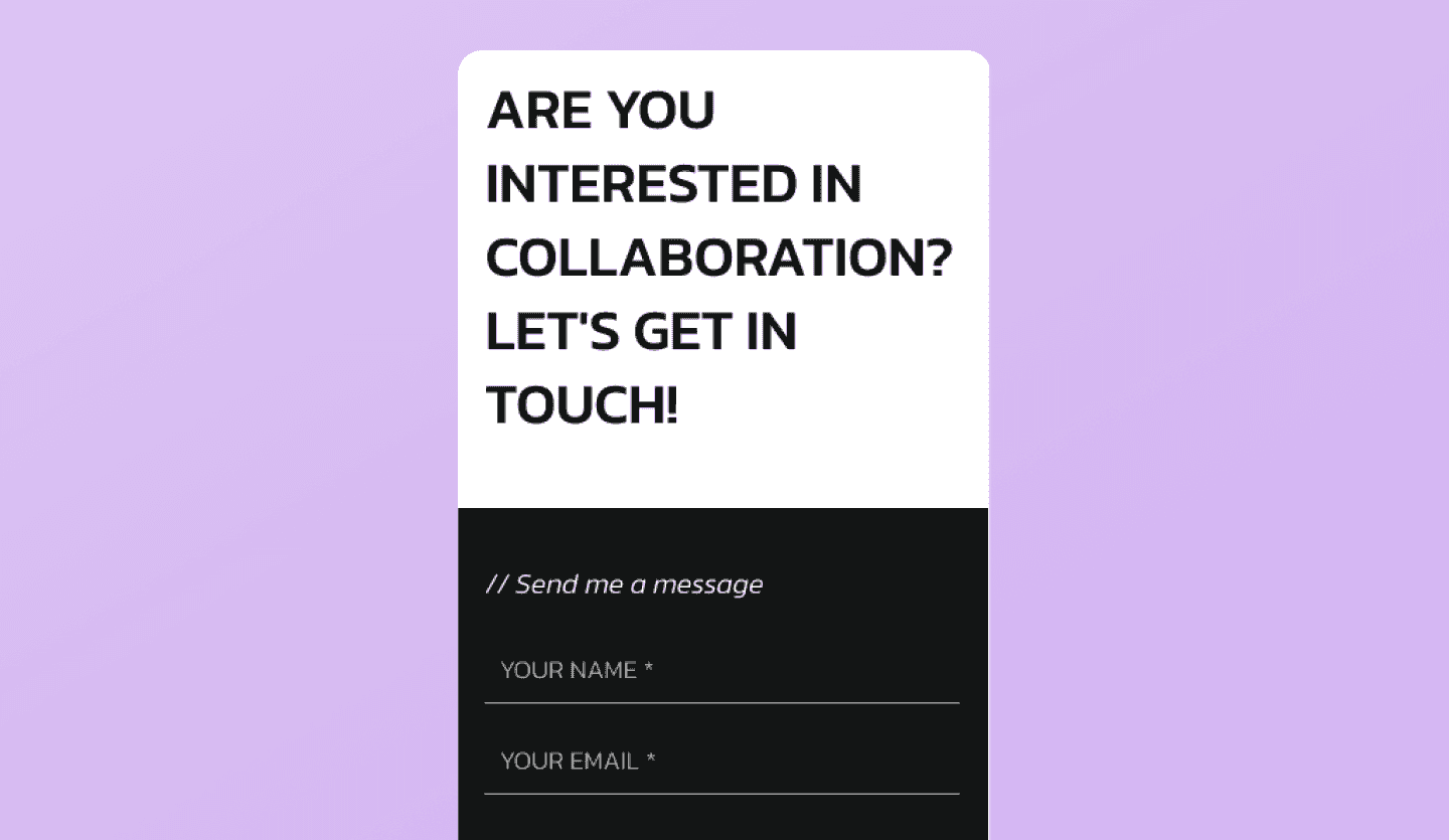 Freelancer portfolio app UI design template contact screen