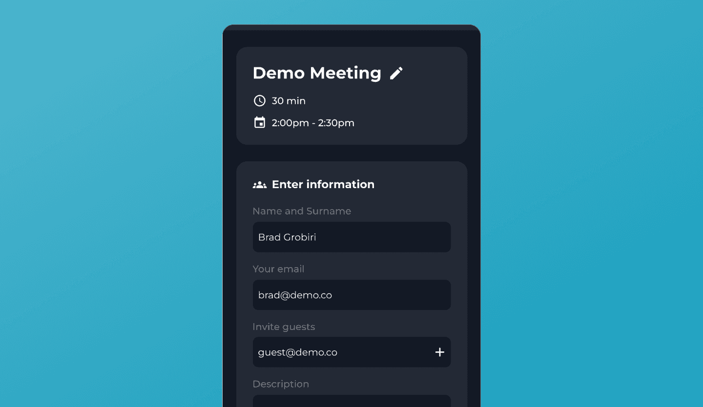 demo scheduling app design details page