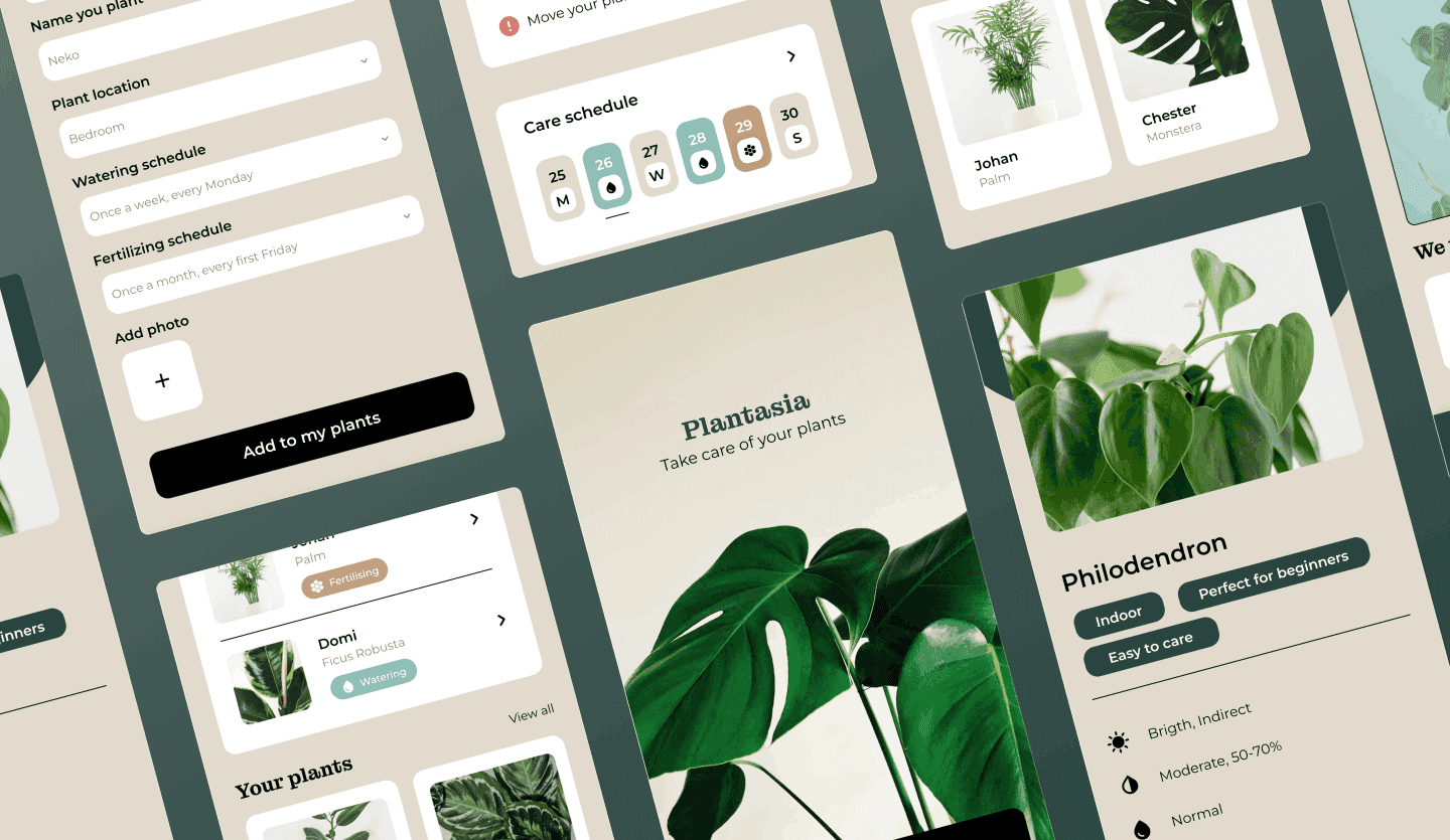 Plant care app UI design template summary