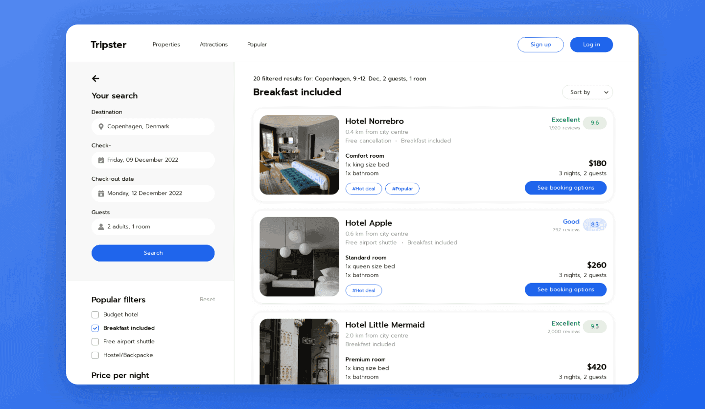 hotel booking web app design template hotel search screen