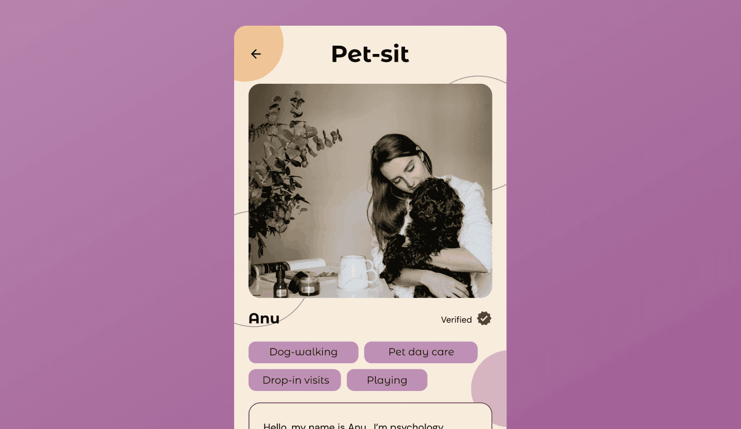 Pet sitter app UI design template home screen