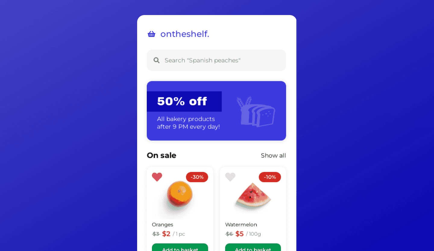 mobile grocery delivery app design homepage screen