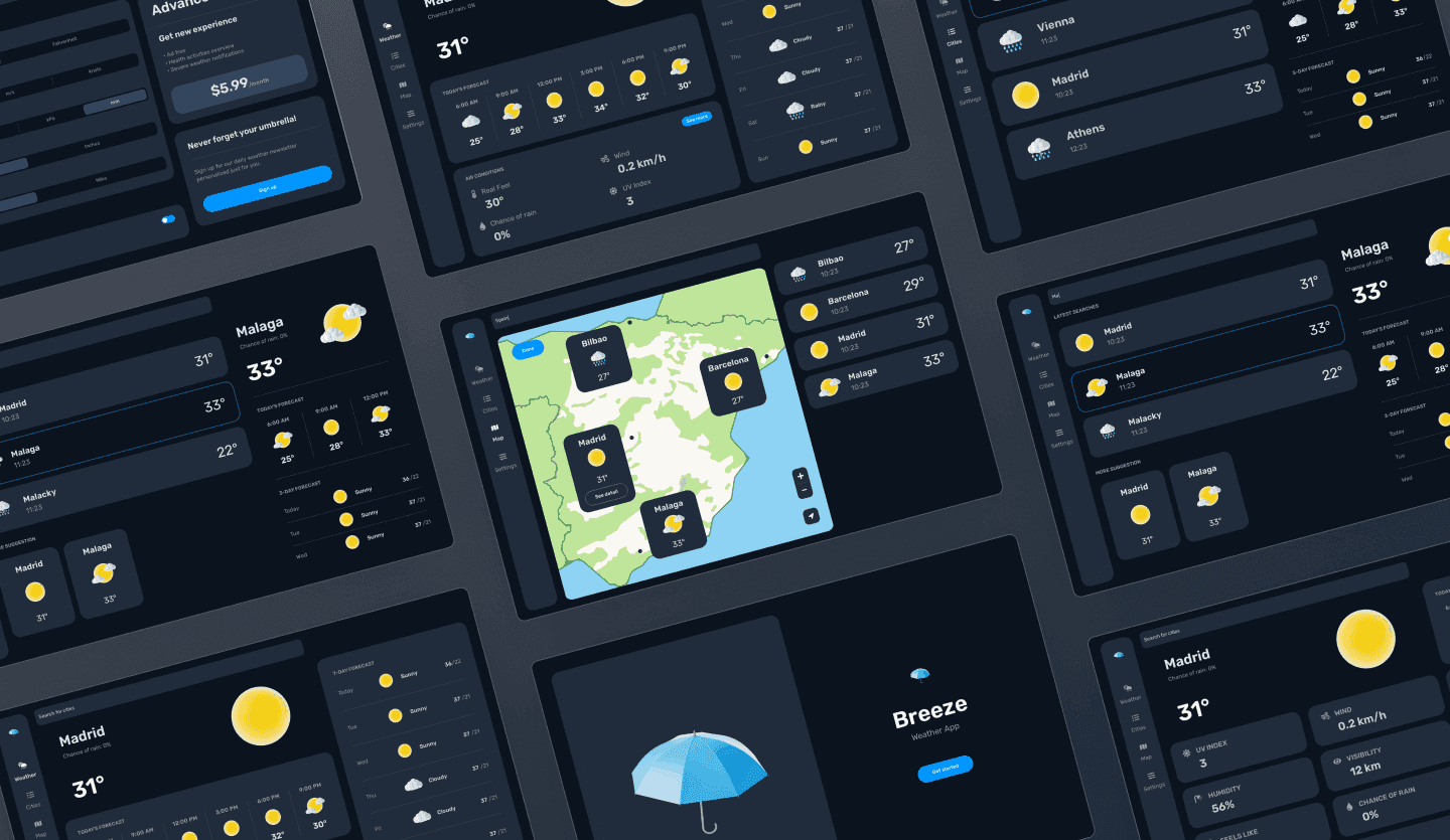weather tablet app dark design template summary