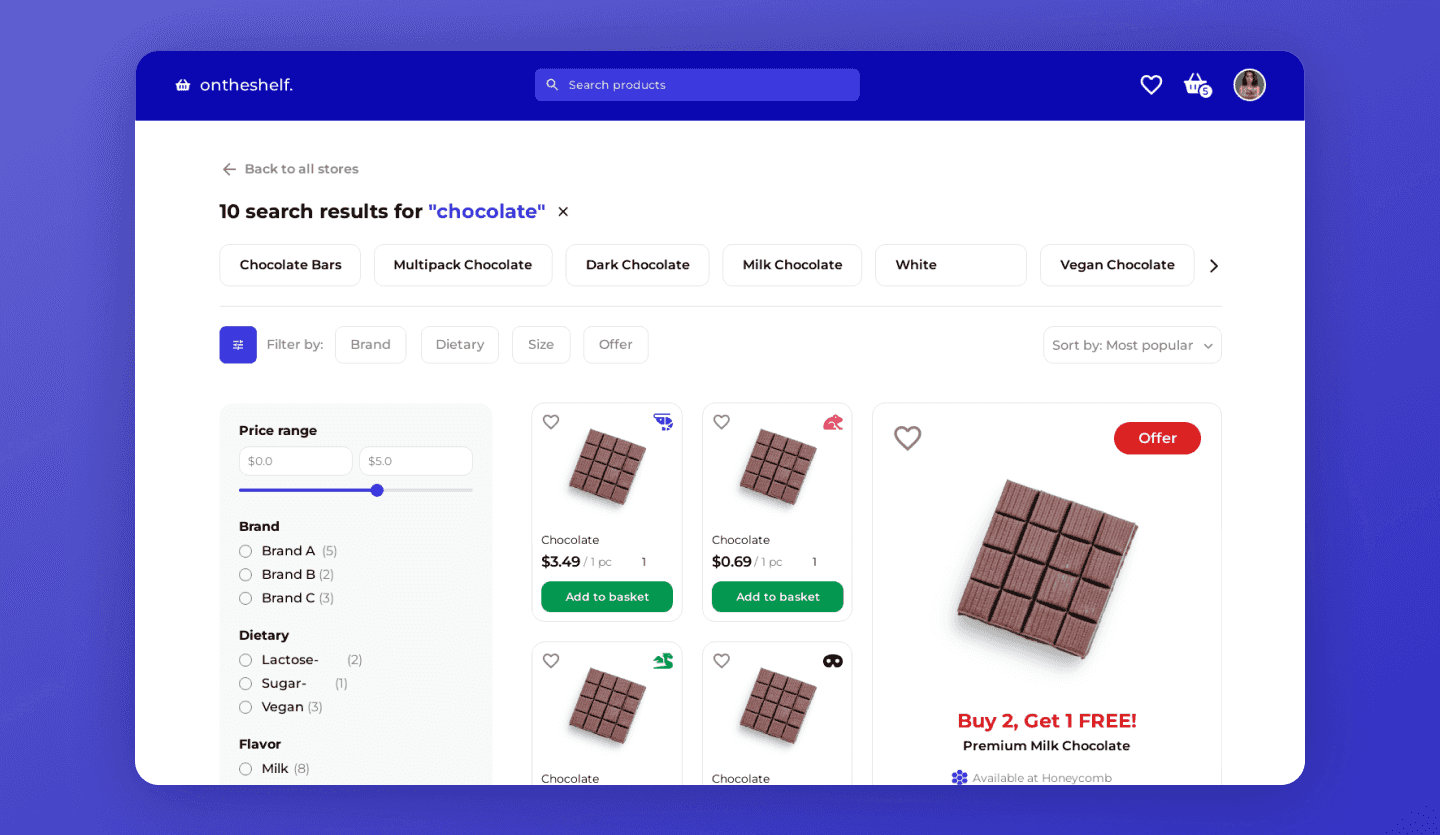 Screenshot of Grocery Deliver Web App shopping page