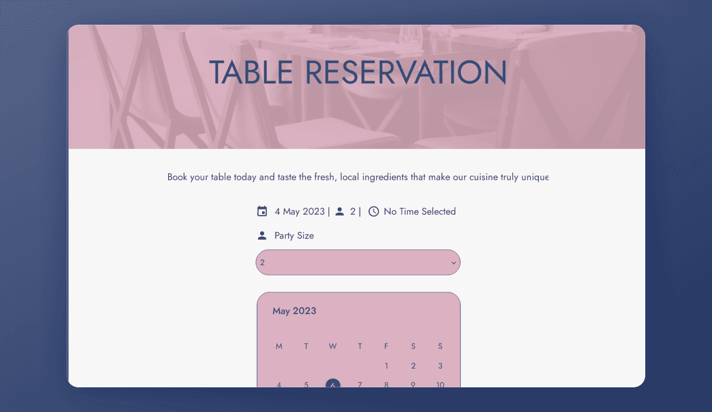 Restaurant reservations web app UI design template reservation screen