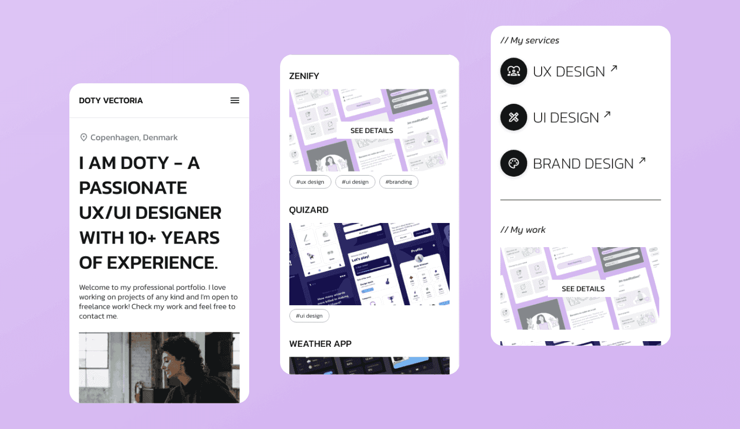 Freelancer portfolio app UI design template