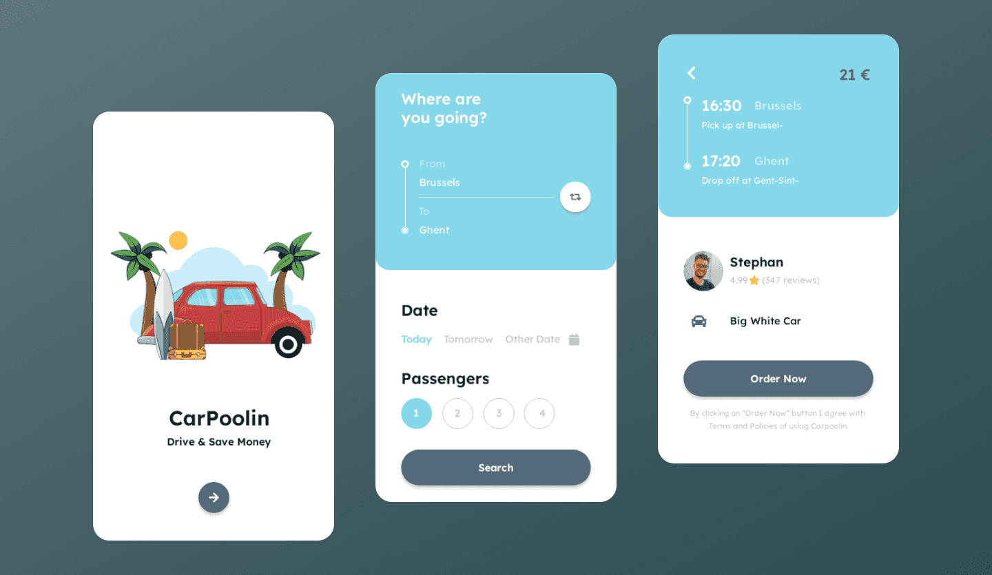 carpool mobile app design template overview