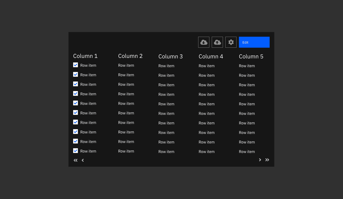 Screenshot showcasing the component template for designing tables