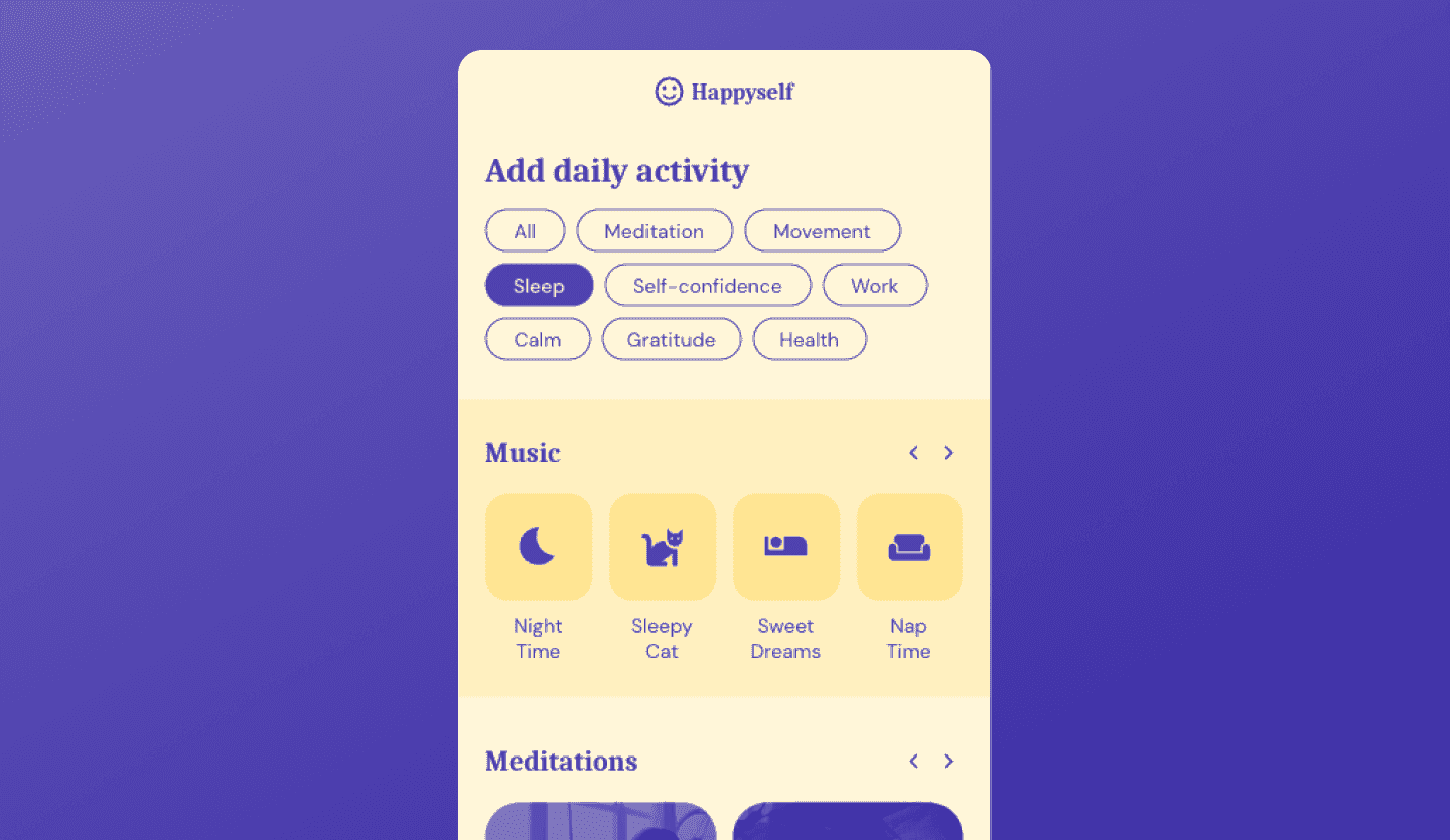 Self-development app UI design template activities screen
