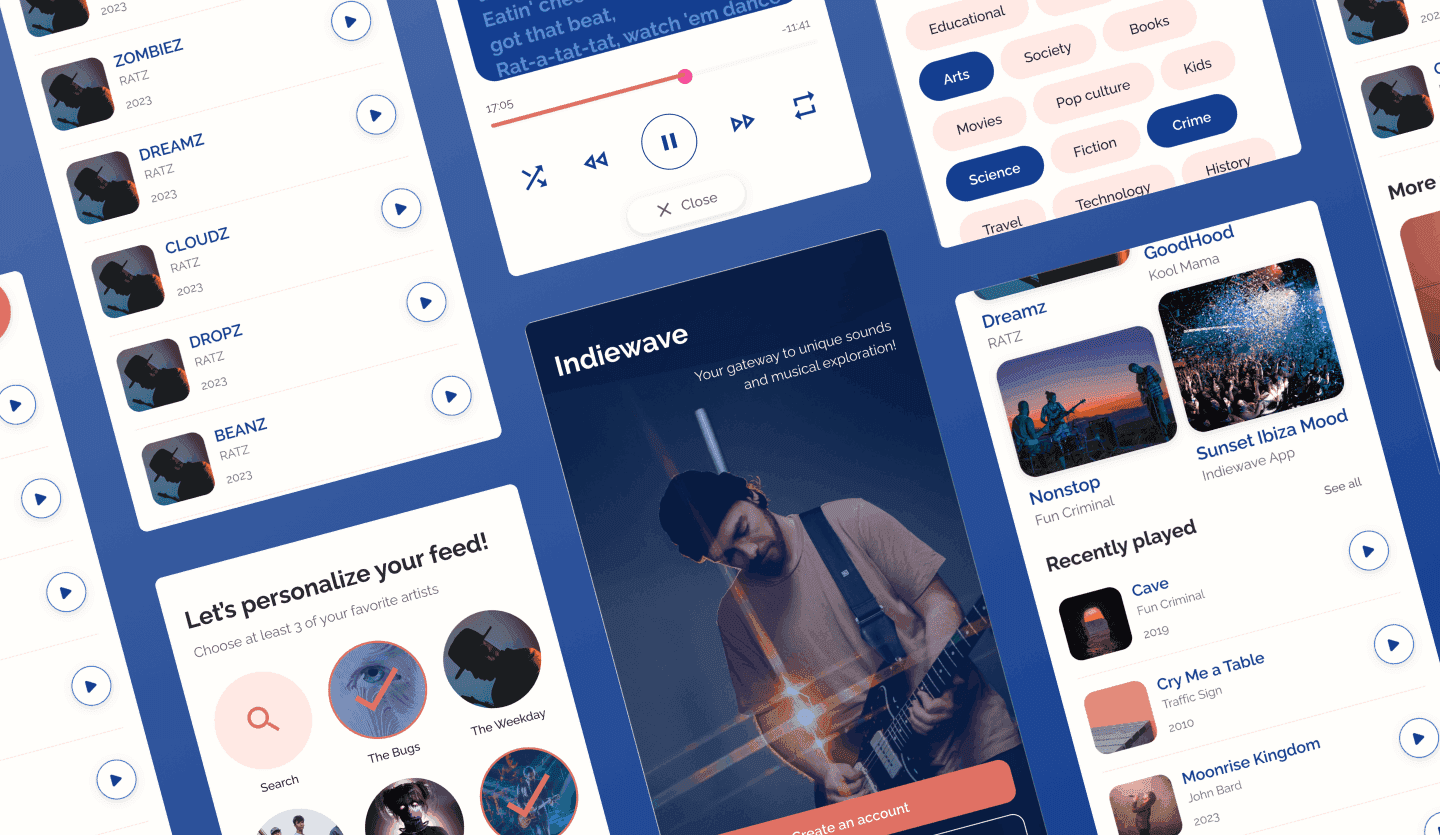 Music player app UI design template summary