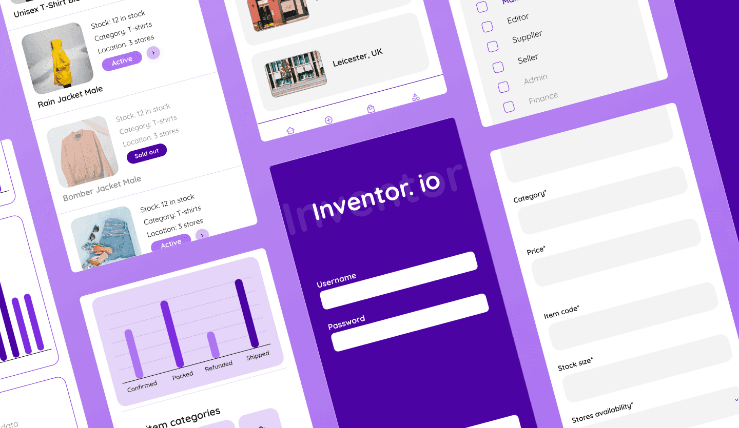 Inventory management app UI design template overview