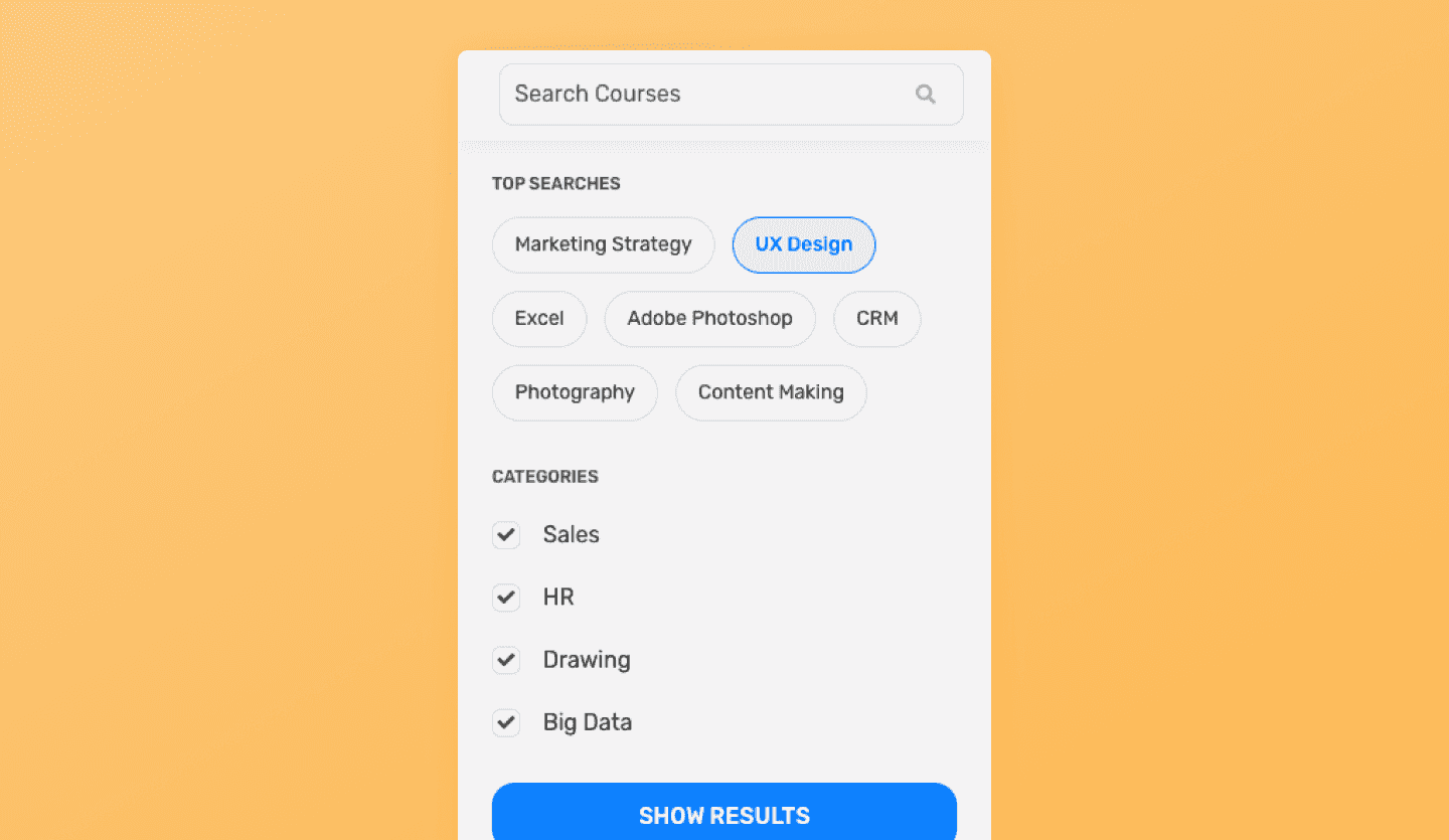 mobile learning app design course search screen