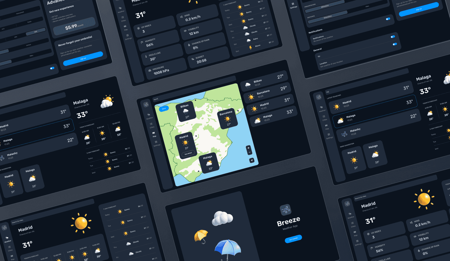 weather web app design template dark mode summary