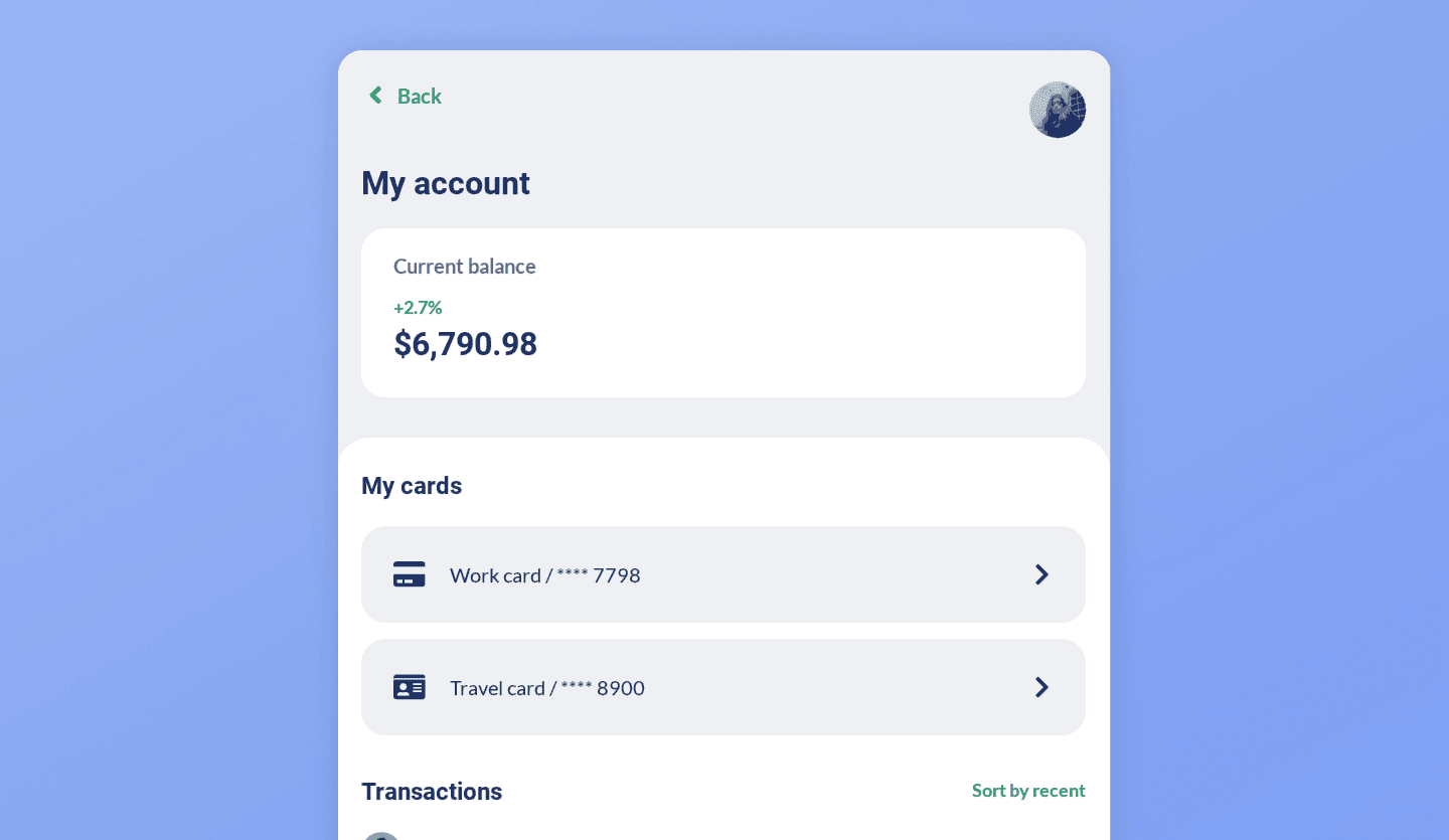 money transfer tab app design template account screen
