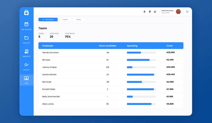 Employee Time Tracking Web App UI Design Template | Uizard