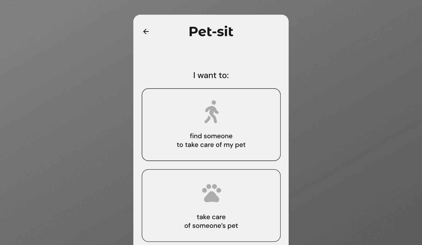 Pet sitting app wireframe design options page