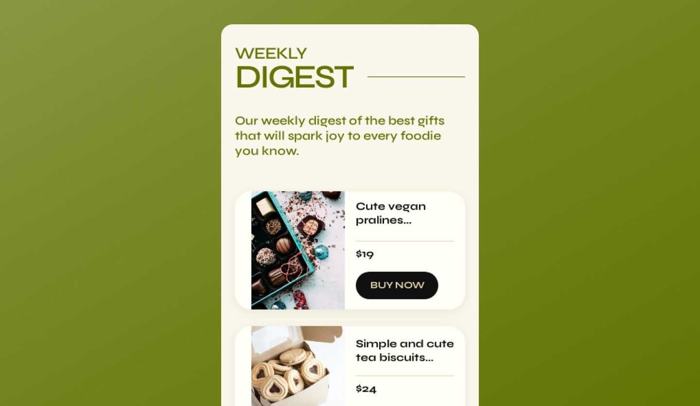 Food block newsletter sign-up example screen