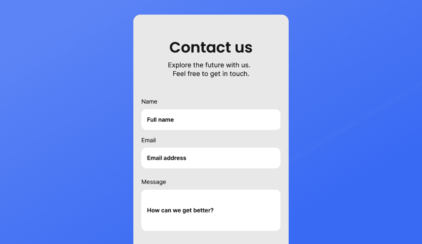 Landing page app UI design template contact screen