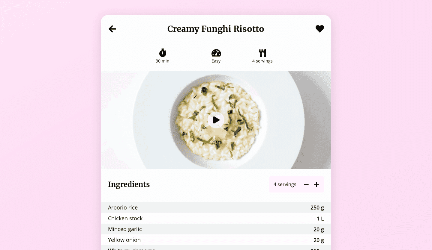 cooking tablet app design template recipe screen