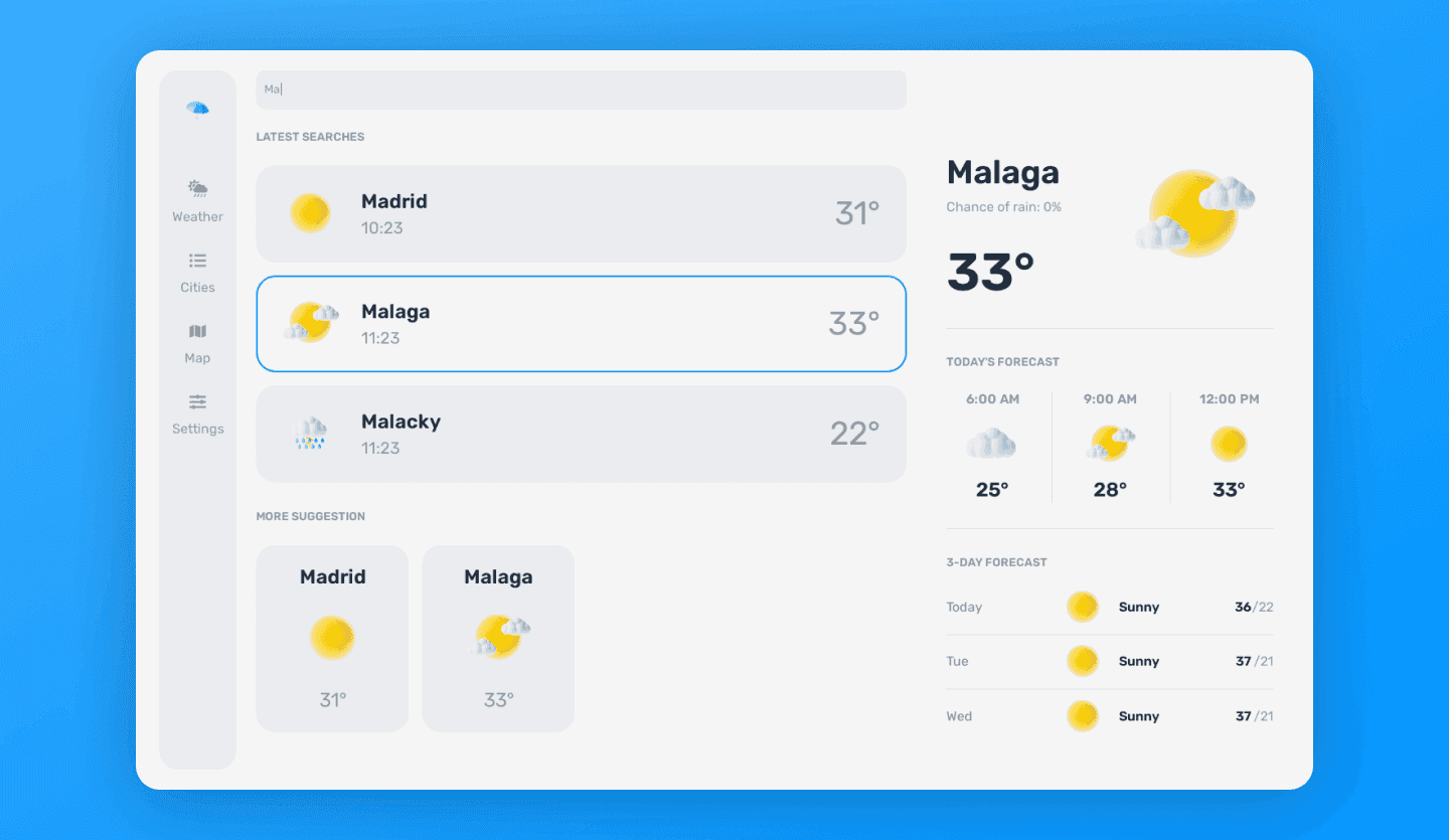 weather web app design template light mode search screen