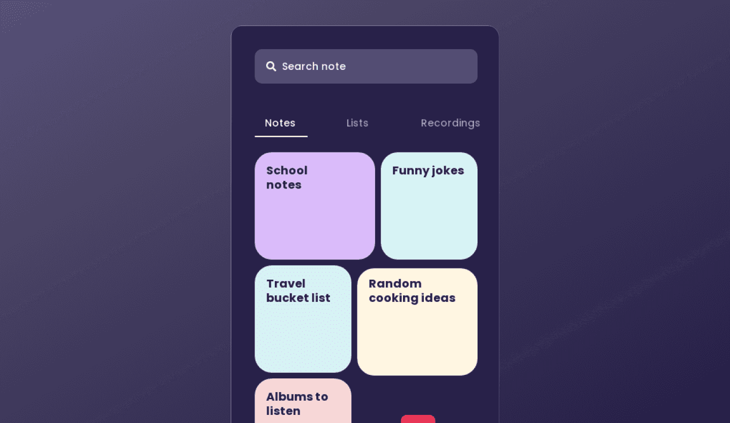 notes app design home screen
