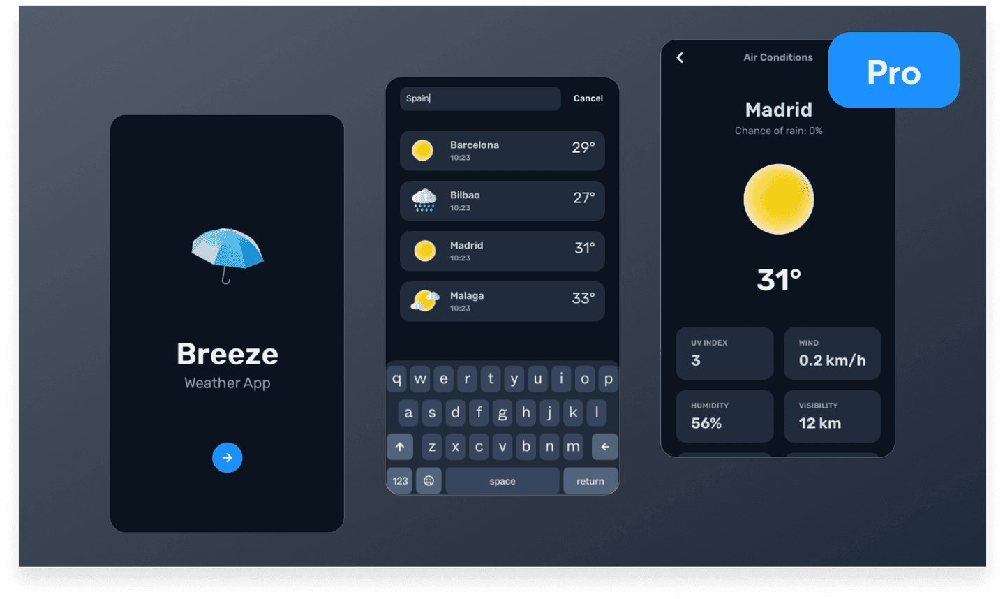 weather mobile app dark mode cover screen