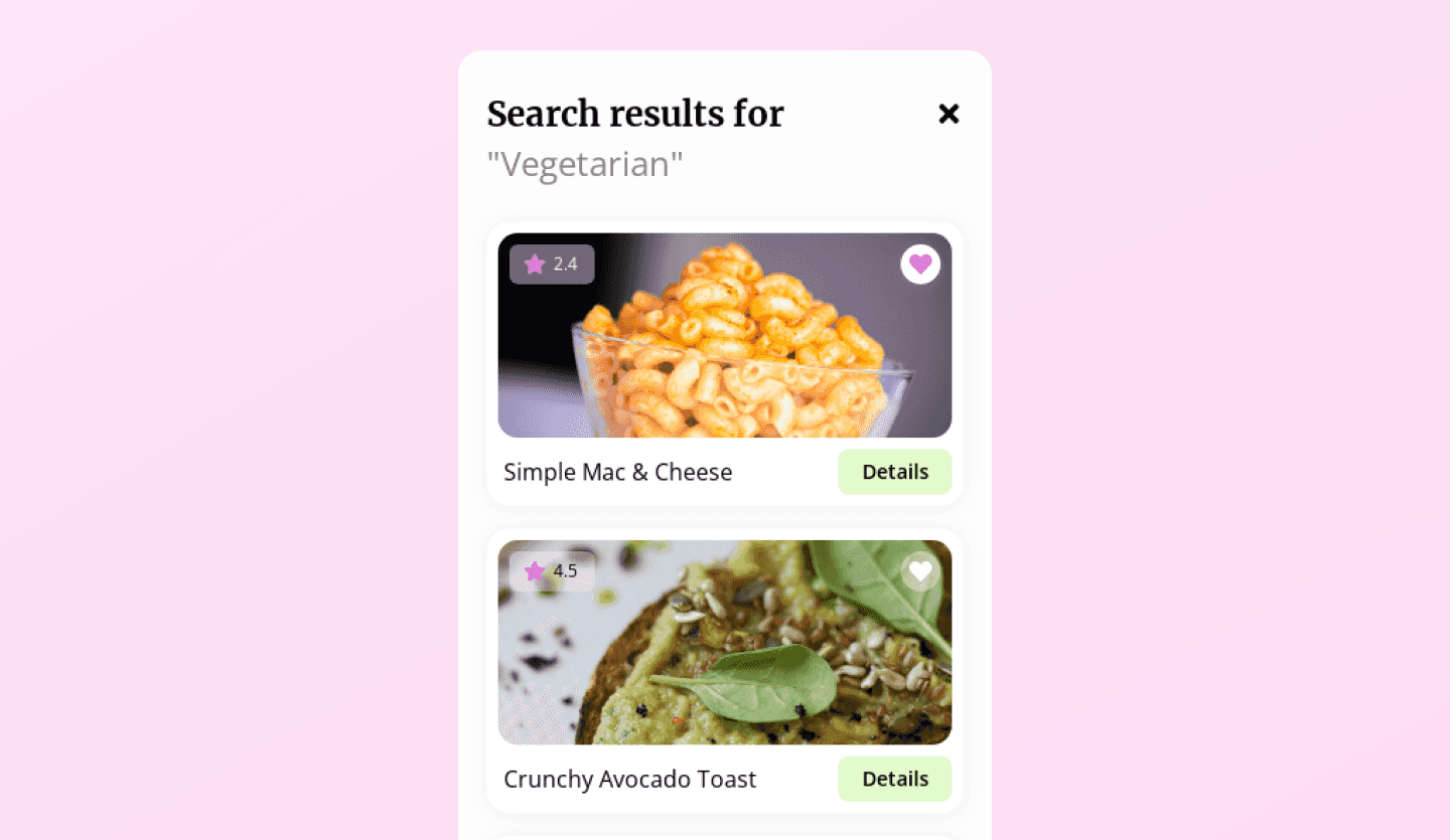 cooking mobile app design search screen