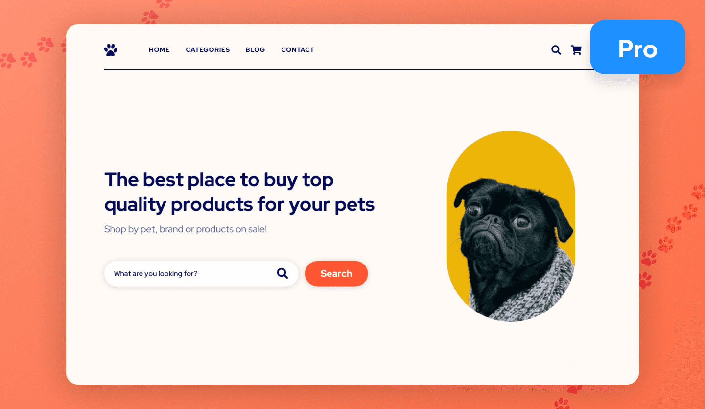 Screenshot of online pet store: home page