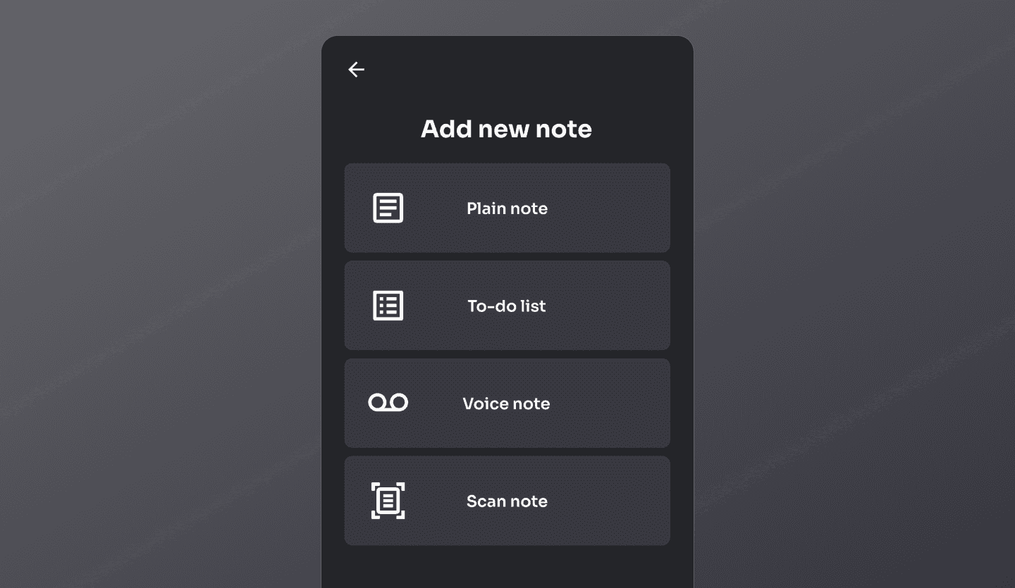 Note taking app UI design new note screen