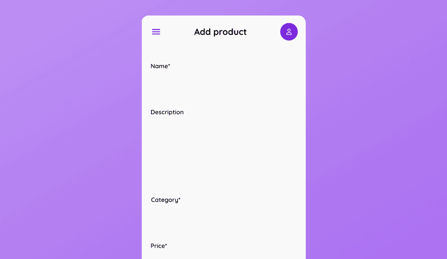 Inventory management app UI design add product screen