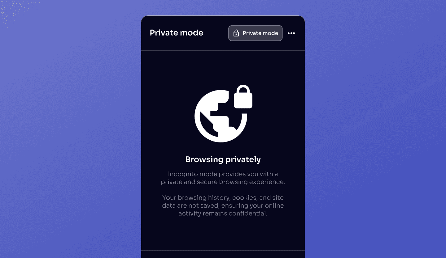Internet browser dark mode app UI design incognito screen