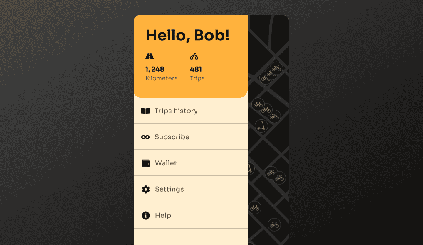Bike rental app design settings screen