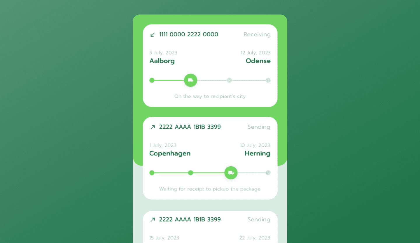 Package delivery app UI design template tracking screen
