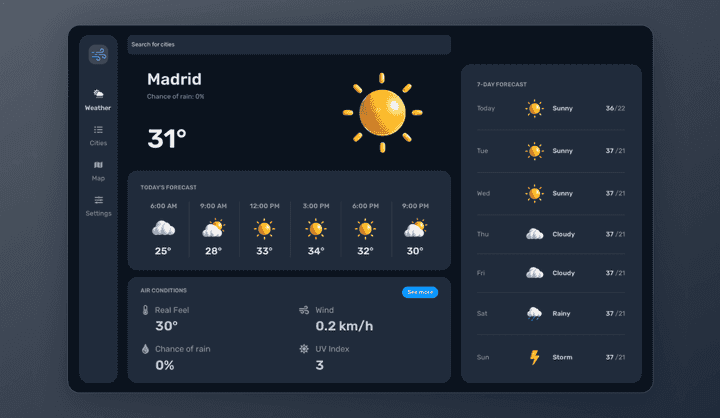 Weather Web App Design Template | Weather Web UI Design | Uizard