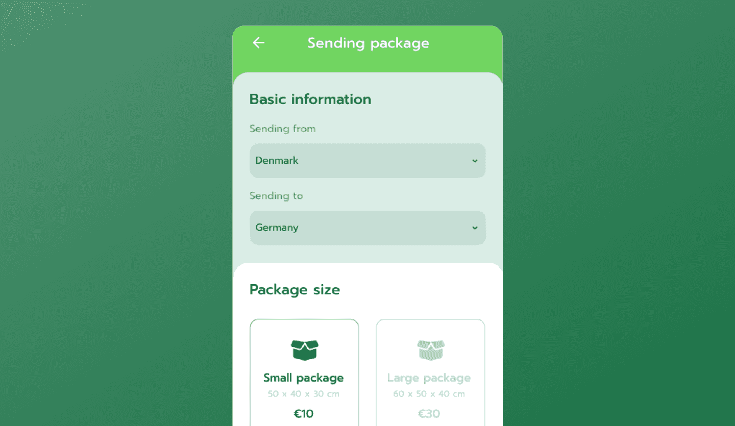 Package delivery app UI design template info screen