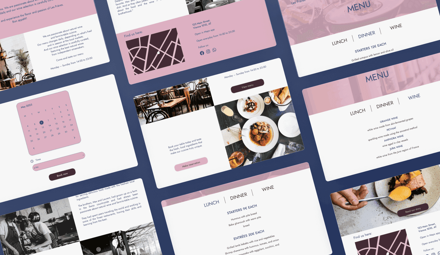 Restaurant reservations web app UI design template summary