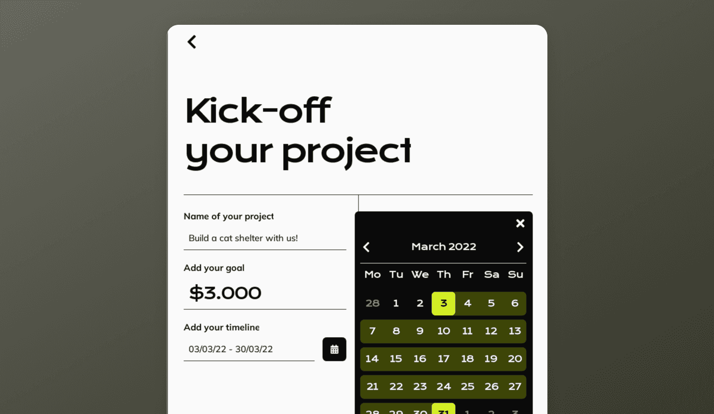 crowdfunding tablet app design template setup screen