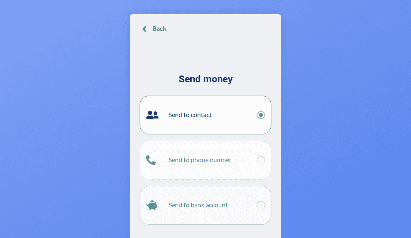 money transder app design send money screen