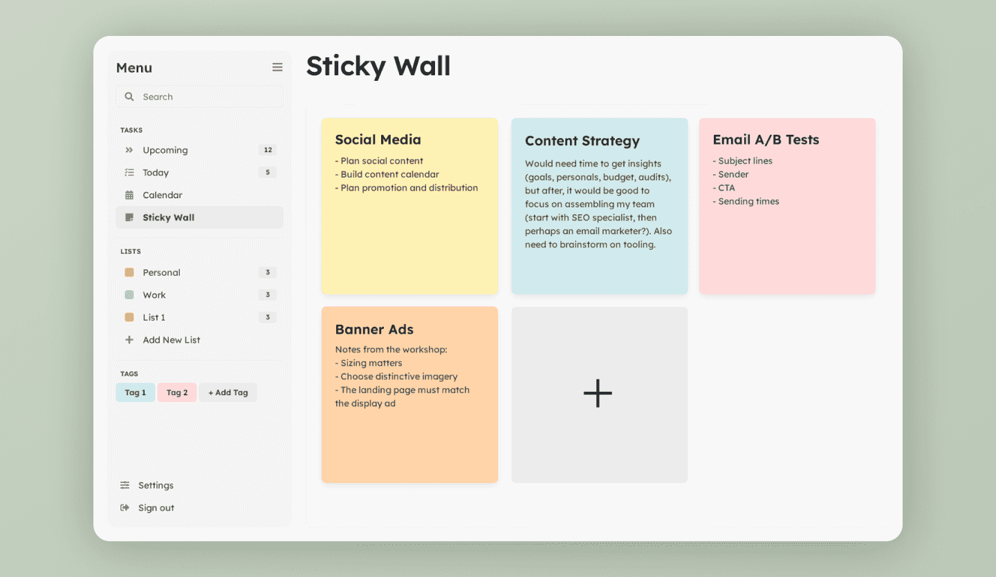 to do web app design template sticky wall screen