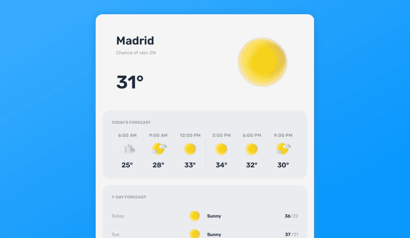 weather tablet app light design template search screen