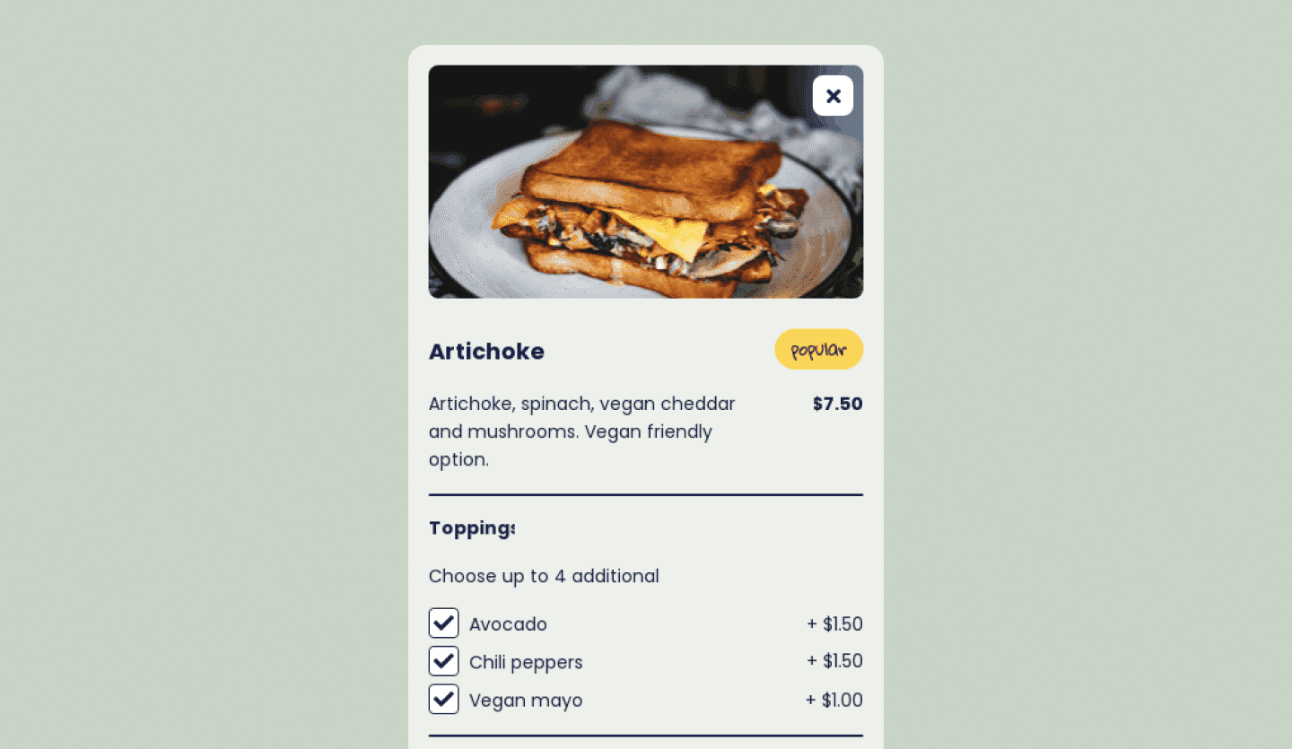 Screenshot of Quick Bite Mobile App: restaurant page