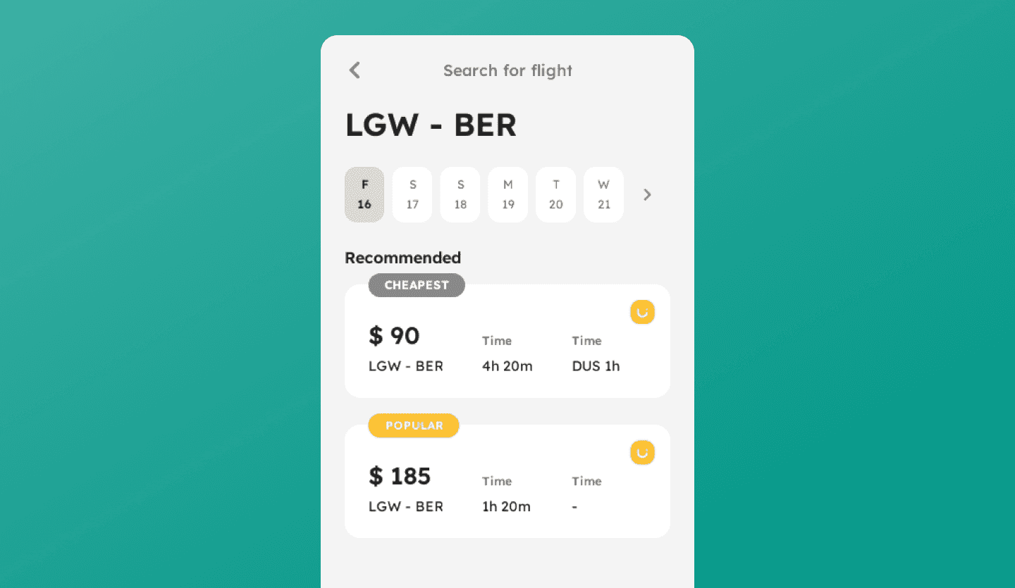 mobile flight ticket app design flight search screen